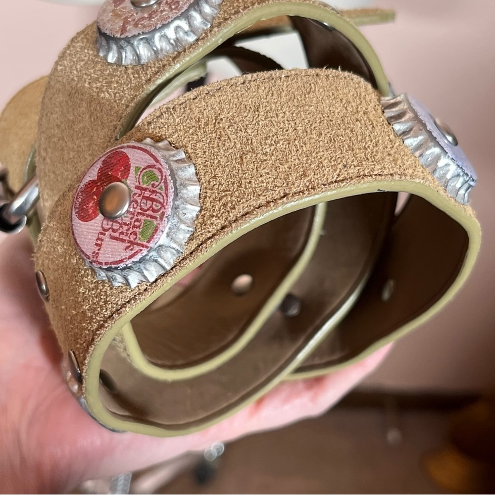 Vintage 1990 Y2K retro Southwestern Concho Soda Pop cap Wide Leather Belt Large - Picture 11 of 17